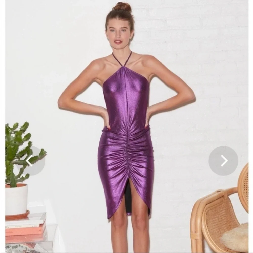 FLEUR DU MAL 💜 ruched draped liquid halter dress NWOT - Picture 8 of 8